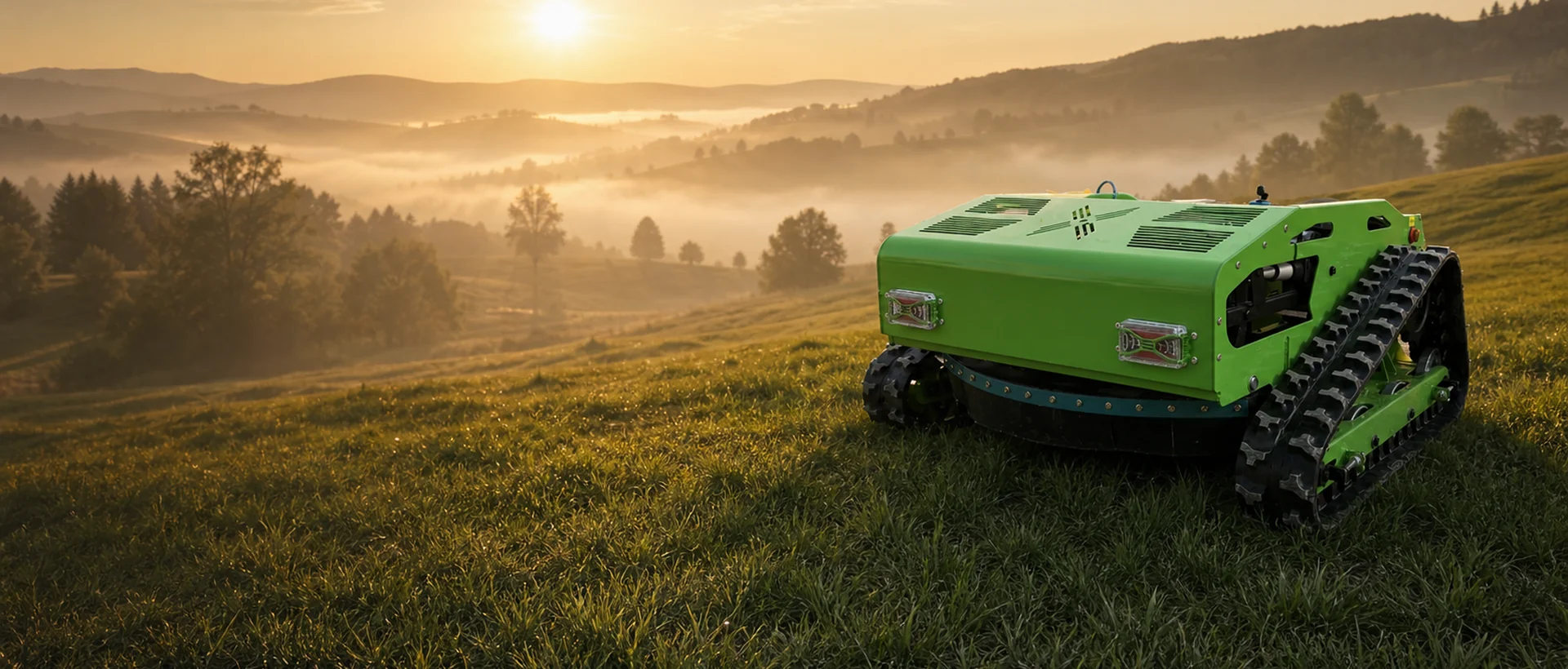 YISHINE tracked remote mower on rolling grassland
